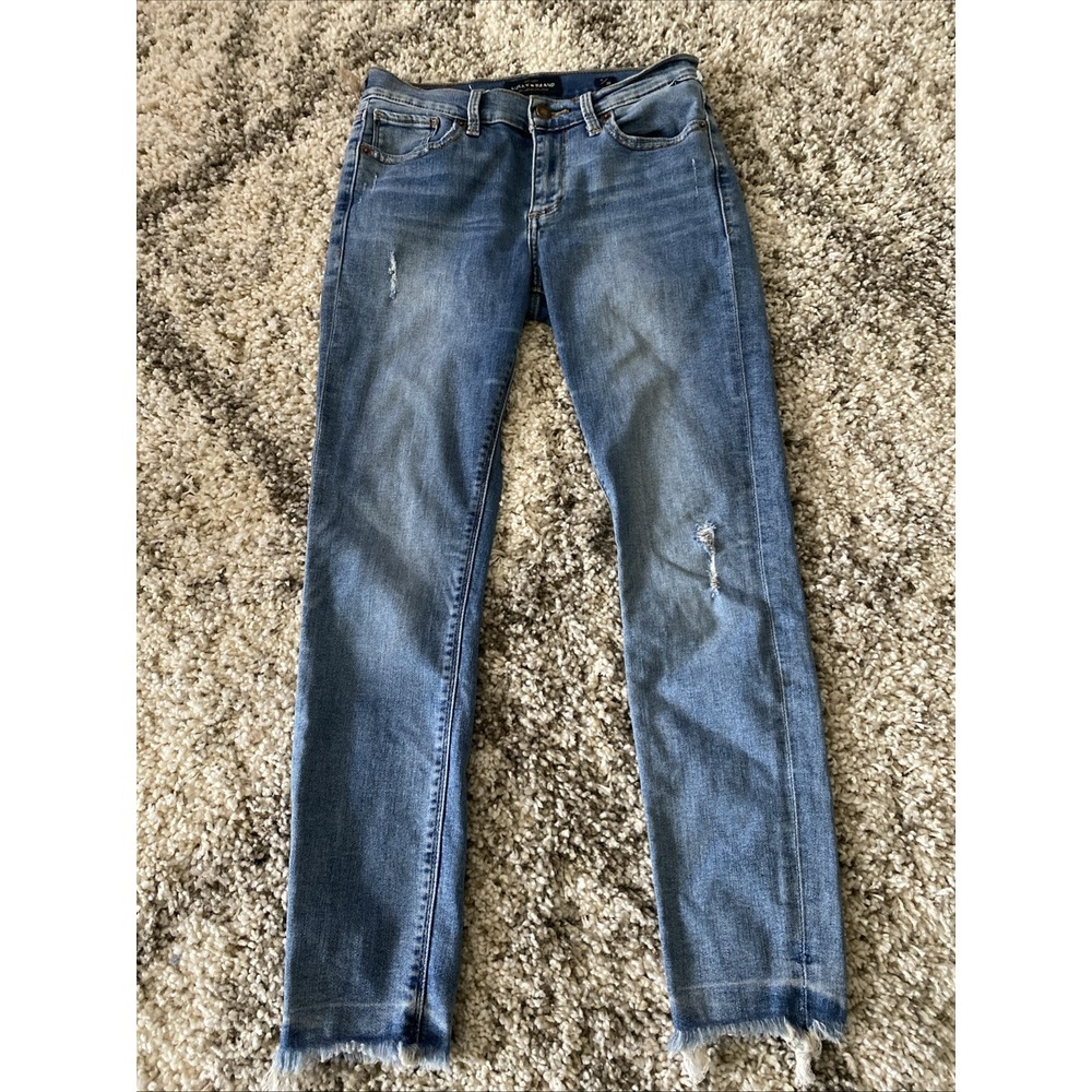 Lucky Brand Womens Mid Rise Skinny Jeans Medium Wash Distressed‎ Raw Hem Sz 2/26